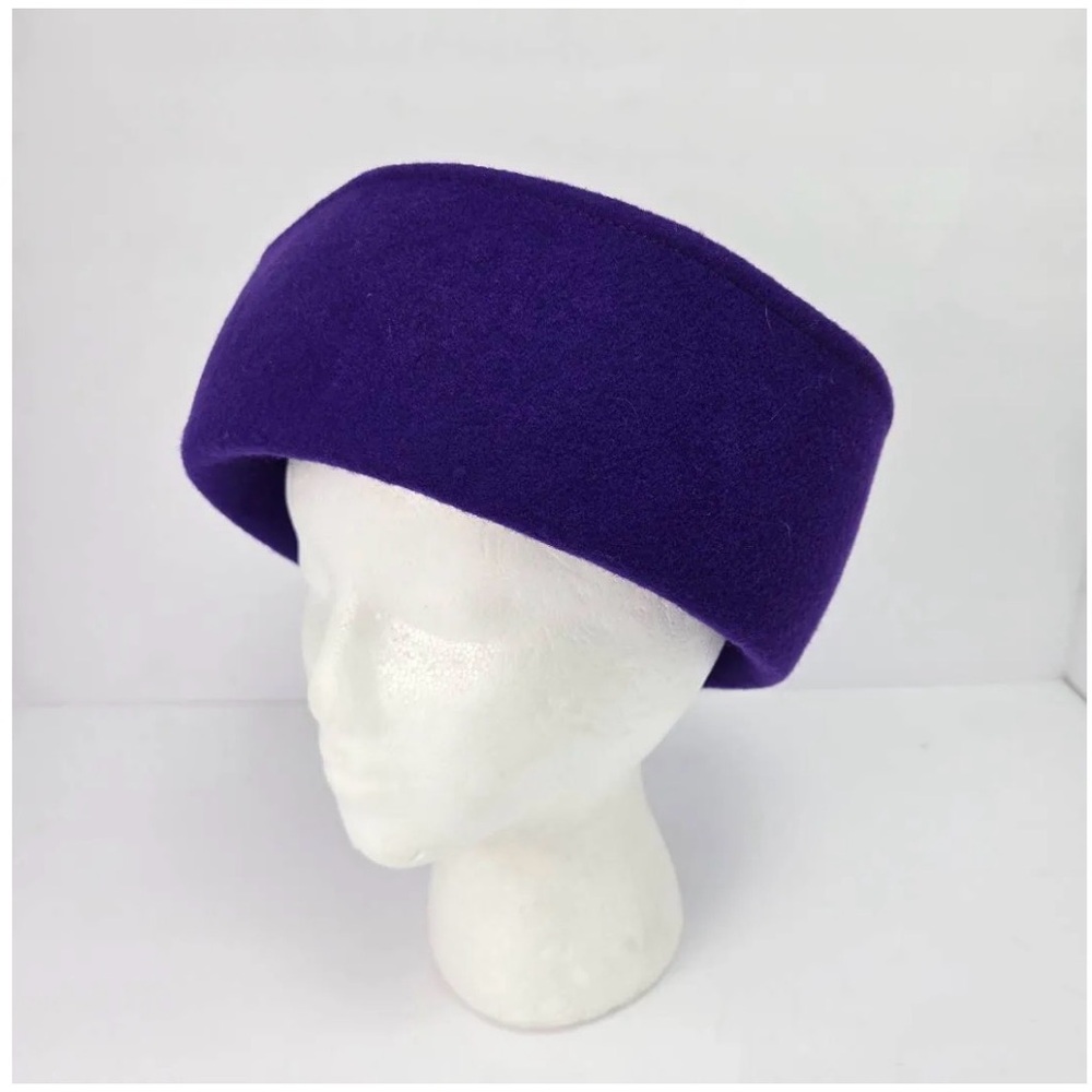 Vintage Michael Howard Purple 100% Wool Pillbox Hat/ Made in USA.